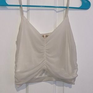 White chiffon ruched cropped tank with adjustable straps